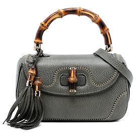 Borsa satchel Gucci Medium in pelle di vitello New Bamboo grigia