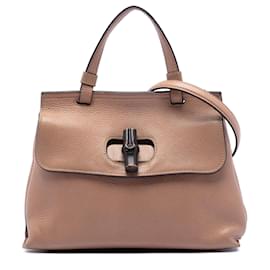 Borsa satchel daily in pelle Small con manico in bambù di Gucci marrone