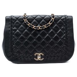 Borsa a tracolla Chanel Quilted Lambskin Braided Saddle Flap nera