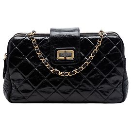 Tote Accordion Reissue Mademoiselle in pelle di vitello liscio trapuntato nero Chanel