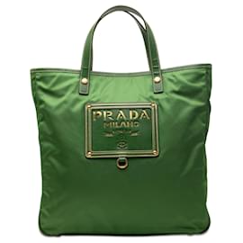 Borsa Tote Convertible Prada Saffiano Trimmed Tessuto Logo Plate Verde