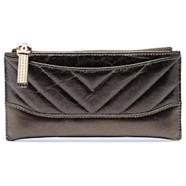 Chanel Gabrielle Zip Pouch aus braunem Chevron Metallic Aged Calfskin