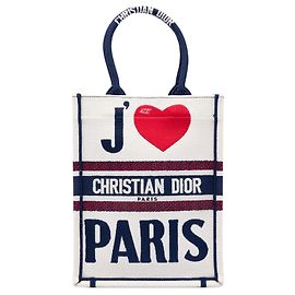 Tote verticale Dior in tela ricamata bianco I Love Paris