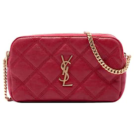 Mini borsa a tracolla Becky in agnello trapuntato rosso Saint Laurent con doppia zip