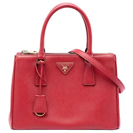 Borsa Satchel Prada Galleria Double Zip in Saffiano Medium Rossa