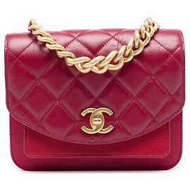Bolsa Chanel Mini Quilted Calfskin e Caviar com alça de corrente vermelha