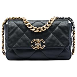 Borsa Chanel 19 in agnello nero, misura Medium