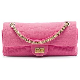 Borsa a tracolla Chanel Reissue 2.55 East West Double Flap in jersey trapuntato effetto coccodrillo rosa