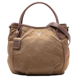 Borsa Prada Vitello Daino con finiture in Tessuto marrone