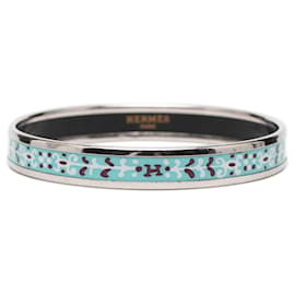 Blue Hermès Narrow Flower Petal Enamel Bangle 62 Costume Bracelet