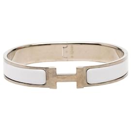 White Hermès Narrow Enamel Clic H Bracelet GM