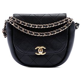Borsa a tracolla Chanel Small CC in agnello trapuntato nero
