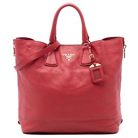 Bolsa shopper Prada Vitello Daino vermelha com zíper lateral