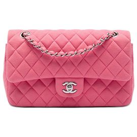 Borsa a tracolla Chanel Medium Classic Jersey Double Flap Rosa