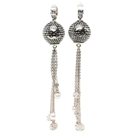 Orecchini clip disco ball in ottone, resina, strass e perle finte Chanel CC argentati