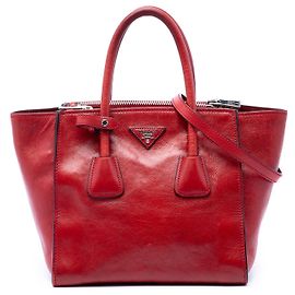 Borsa satchel in pelle di vitello lucida rossa Prada