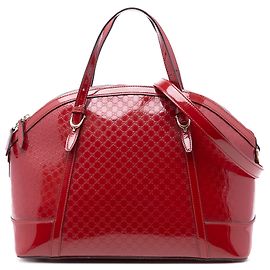 Borsa Satchel Gucci Large Microguccissima in vernice rossa