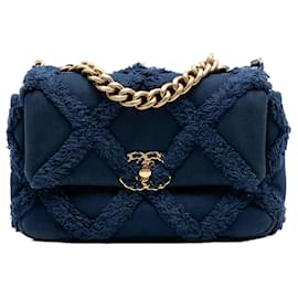 Borsa Chanel 19 in tela e cotone blu, taglia Medium