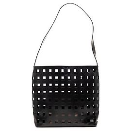 Borsa a tracolla in pelle traforata nera Prada