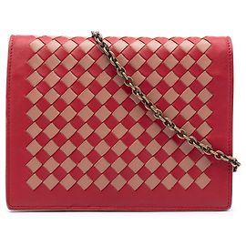 Borsa a tracolla con catena in nappa intrecciato rosso Bottega Veneta