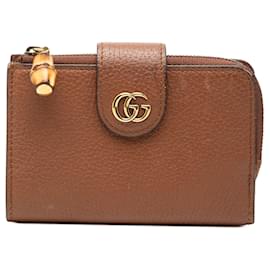 Brown Gucci GG Marmont Calfskin Bamboo Bifold Wallet