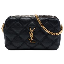 Mini borsa a tracolla Becky in agnello trapuntato nero Saint Laurent con doppia zip
