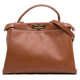 Brown Fendi Medium Calfskin Peekaboo Iconic Satchel