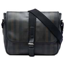 Borsa a tracolla in tela rivestita Burberry Smoke Check marrone