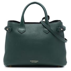 Borsa satchel Burberry Medium in pelle verde e House Check