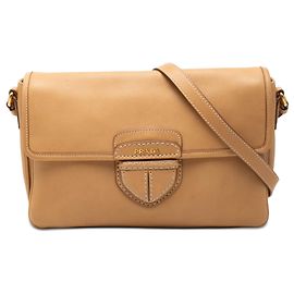 Borsa a tracolla Prada City in pelle di vitello con patina marrone