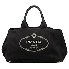 Borsa Tote e Borsa a tracolla Prada Large Canvas Canapa Logo nera