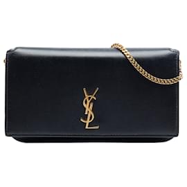Borsa a tracolla porta telefono Monogram Cassandre in pelle di vitello liscia nera Saint Laurent