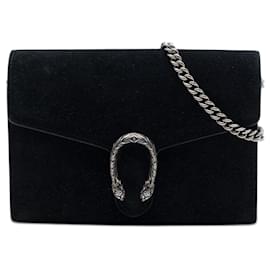 Borsa a tracolla crossbody Gucci Dionysus in scamosciato nero con catena