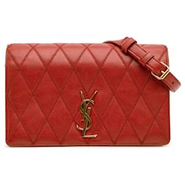 Borsa Angie Saint Laurent in pelle di agnello trapuntata diamante rossa con catena