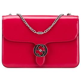 Borsa a tracolla Gucci Medium Patent Dollar Interlocking G rossa