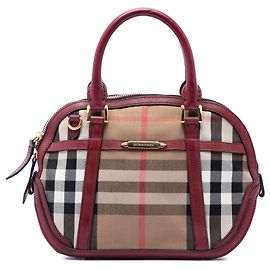 Burberry Bridle Orchard Satchel aus House Check Canvas in Rot mit Lederbesatz Small
