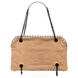 Bolso de hombro Duo en cuero texturizado con costuras Whipstitch beige Bottega Veneta