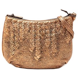 Bottega Veneta Intrecciato Metallic Leder Crossbody Bag Gold
