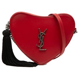 Borsa a tracolla Sac Coeur con nappa in pelle di vitello monogrammata rossa Saint Laurent