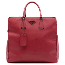 Borsa shopper Prada Saffiano Lux a doppio manico rossa