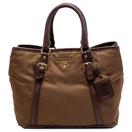 Borsa Prada Vitello Daino Trimmed Tessuto Marrone