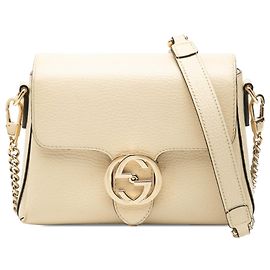 Borsa a tracolla Gucci Small Dollar in pelle di vitello beige con doppia G