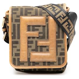 Mini borsa a tracolla Fendi in tela Zucca FF marrone
