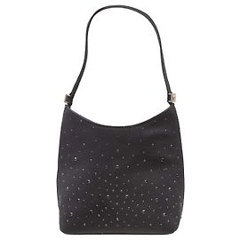 Borsa a tracolla vintage nera Gianni Versace decorata con strass