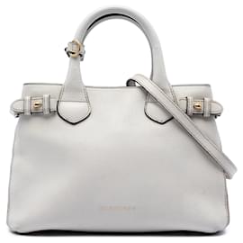 Borsa a tracolla Burberry Small in pelle bianca e House Check