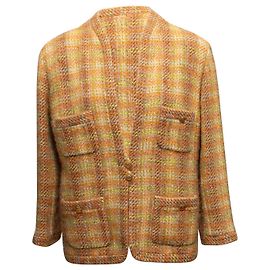 Vintage Orange & Multicolor Chanel Boutique Wool Plaid Jacket Size FR 44