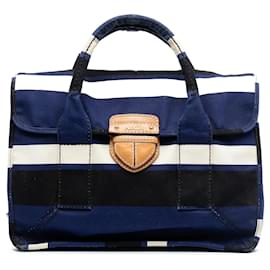 Borsa satchel in tela canapa blu Prada Pattina