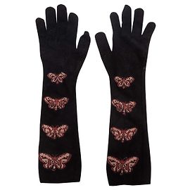 Alaïa Black & Burgundy Alaia Knit Butterfly Motif Gloves
