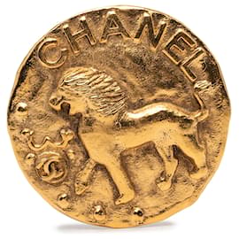 Spilla rotonda Lion placcata oro Chanel CC Gold