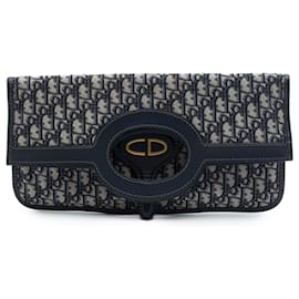 Clutch plegable en lona Dior Oblique azul